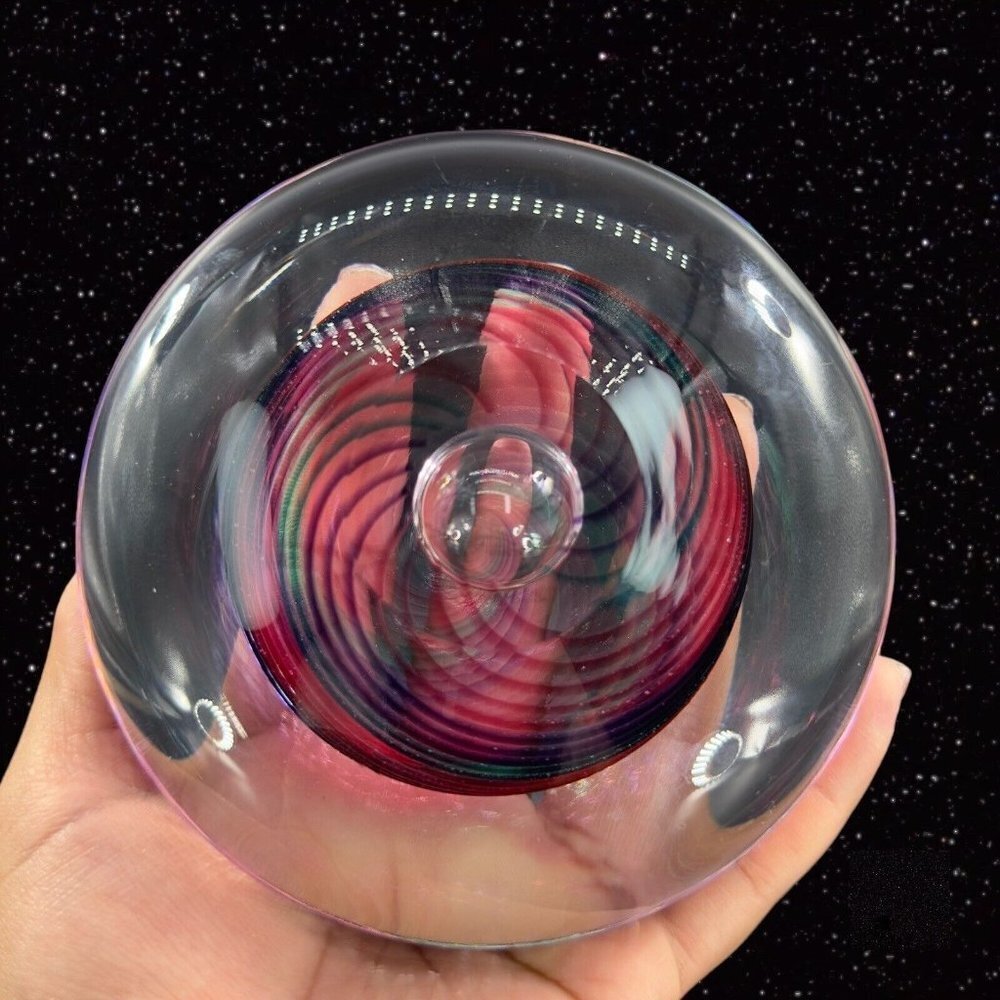 DKL Studio Art Glass Large Heavy Paperweight Faceted Glass Multicolor Swirl 2001
